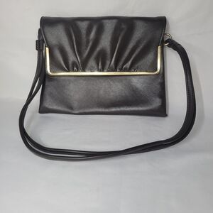 Vintage Brown Leather Shoulder Purse/Clutch Gold Tone Hardware